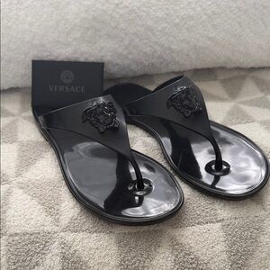 Versace Glossy Black Sandals for Women